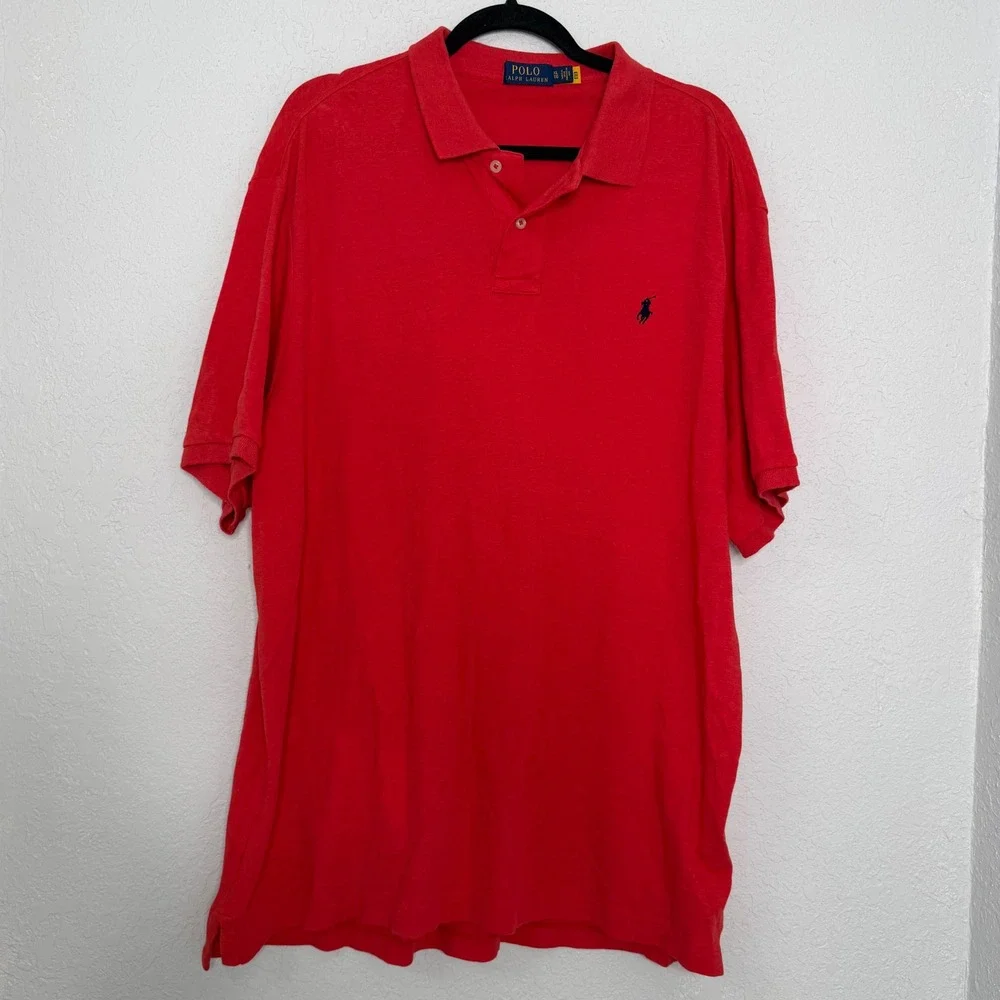 Polo Ralph Lauren Mens XL Red Short Sleeve Pique Polo Shirt Navy Pony‎ Logo